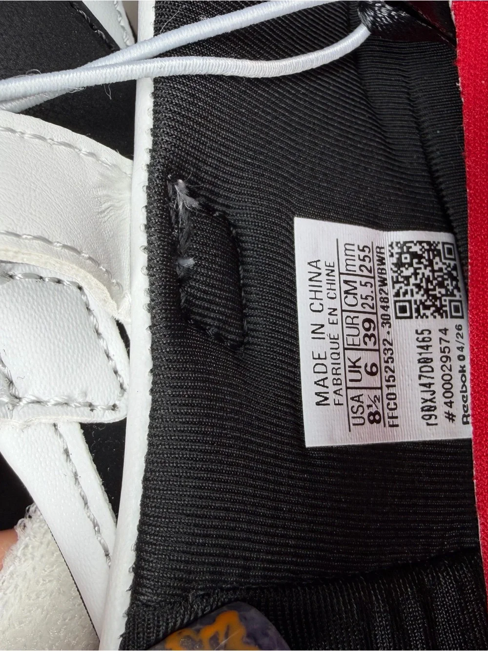 Reebok White and Black Mary-Jane Sneakers with Red Insole Accents
